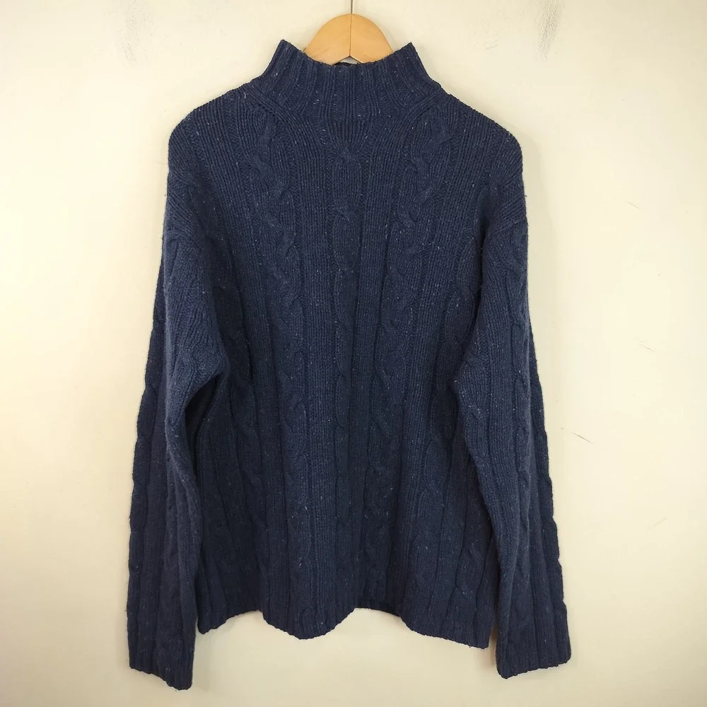 American Eagle Donegal Wool Cable Knit Sweater XL Vintage Preppy Navy Speckled